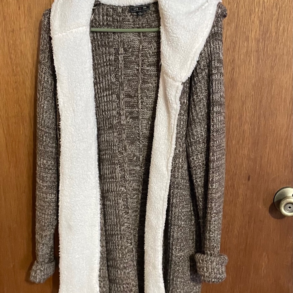 Letty & Me Brown & Cream Hooded Cardigan Large.